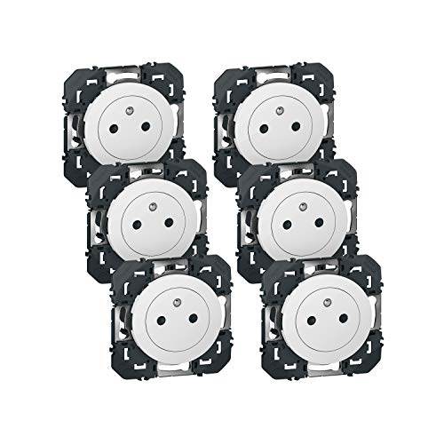 Lot de 6 prises électriques 16 A avec terre Legrand Dooxie Surface, blanches à fond affleurant